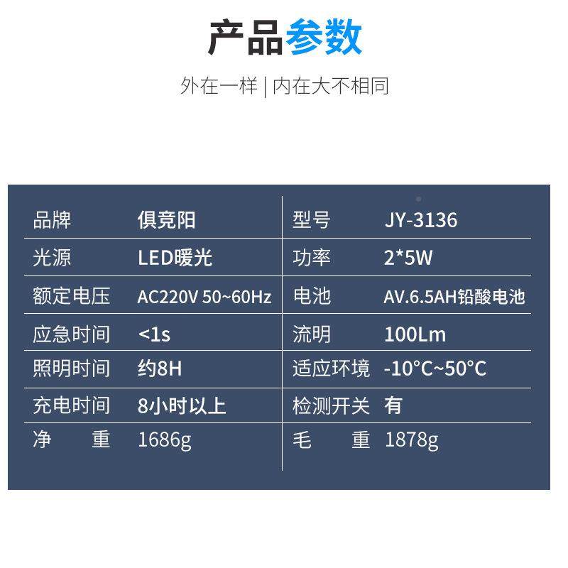 俱电竞阳10W双散头充电应急灯L用ED黄JY-3136光停家酒店疏指示灯