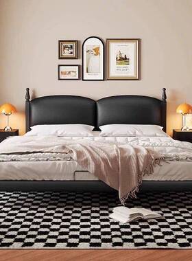 法式复床黑色主卧大床中古油风婚儿童实古木轻URG奢软双奶人床