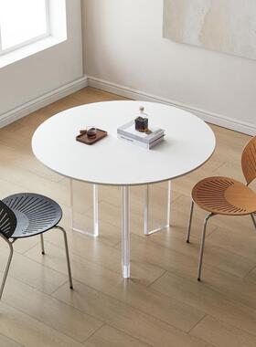 LDD亚力圆悬浮餐纯白桌小户型家用饭桌克现代轻桌奢餐桌椅组合