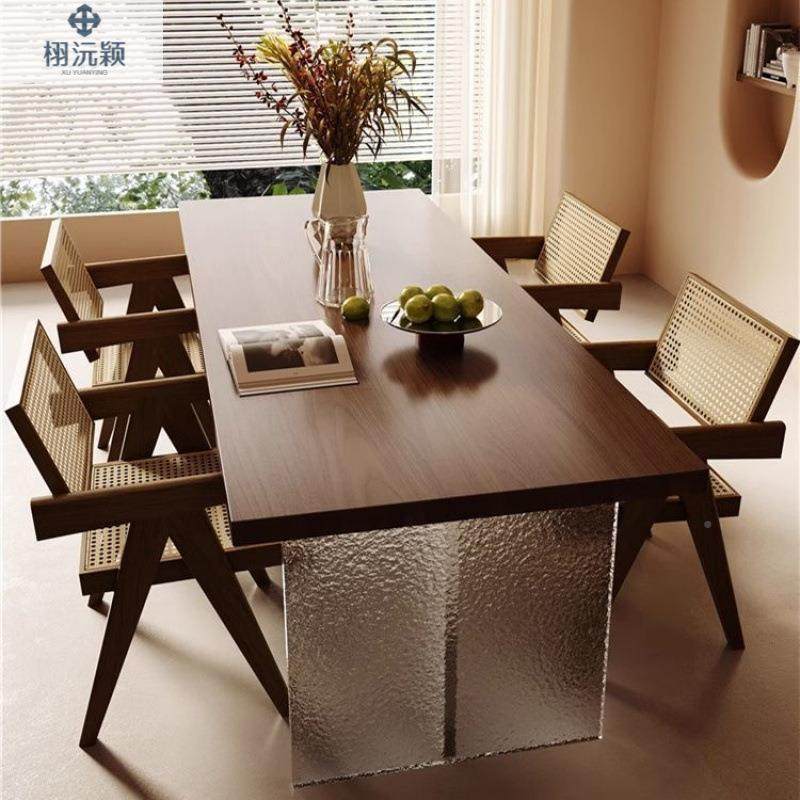 中古风实用木亚克力悬浮餐桌书桌桌VTU两白蜡木客厅长条大板桌