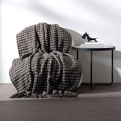 现代黑白橙相间流苏搭客巾床尾20211203毯搭厅沙发装主卧床样板间