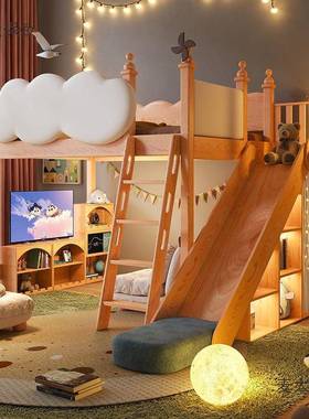 上儿下铺半高床双层床实木公主上麦下床房童树屋滑梯床女孩童9718