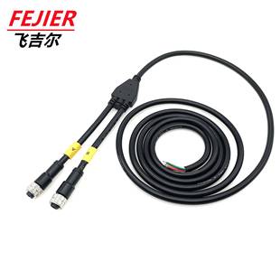 M12 Y型p防水连接器AIM4in一拖二Y型防水线率4芯大功防水连接器