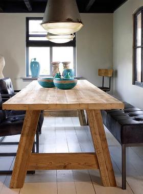 工业风长VMW条子简约现代办公桌实木会议桌长桌工作台洽桌谈椅可