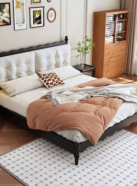 法中式风实木床.8m双人床复古黑色IGH现代简约温莎床软1包轻奢婚