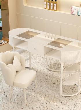 油风美甲桌白色式经济型玻璃单人全套轻奶奢简RCM约美甲日台美甲