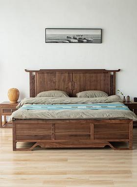 北美黑胡桃木新床式纯实1.木8m双人床家具中东南亚明清床榫93666