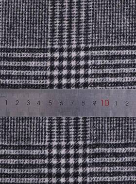 现货白格千羊鸟格黑布料毛呢面料衣76680毛双面呢大服装面料