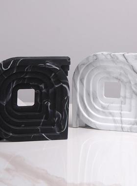 意式极简仿样大理石纹方KUR树脂圆柜摆件板间客厅电视设计师创意