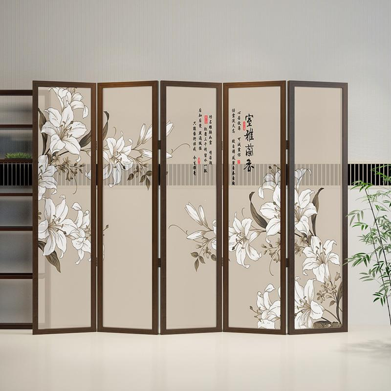 新中式折叠屏风Z4隔饰断客简约现代可移厅动入户折遮挡茶室装兰花