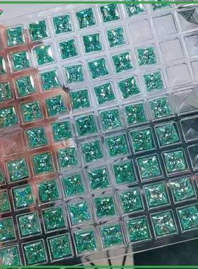 原色钻笔蓝绿色公YFCZ-987正方形莫桑钻合成碳硅主石过绿莫桑石裸