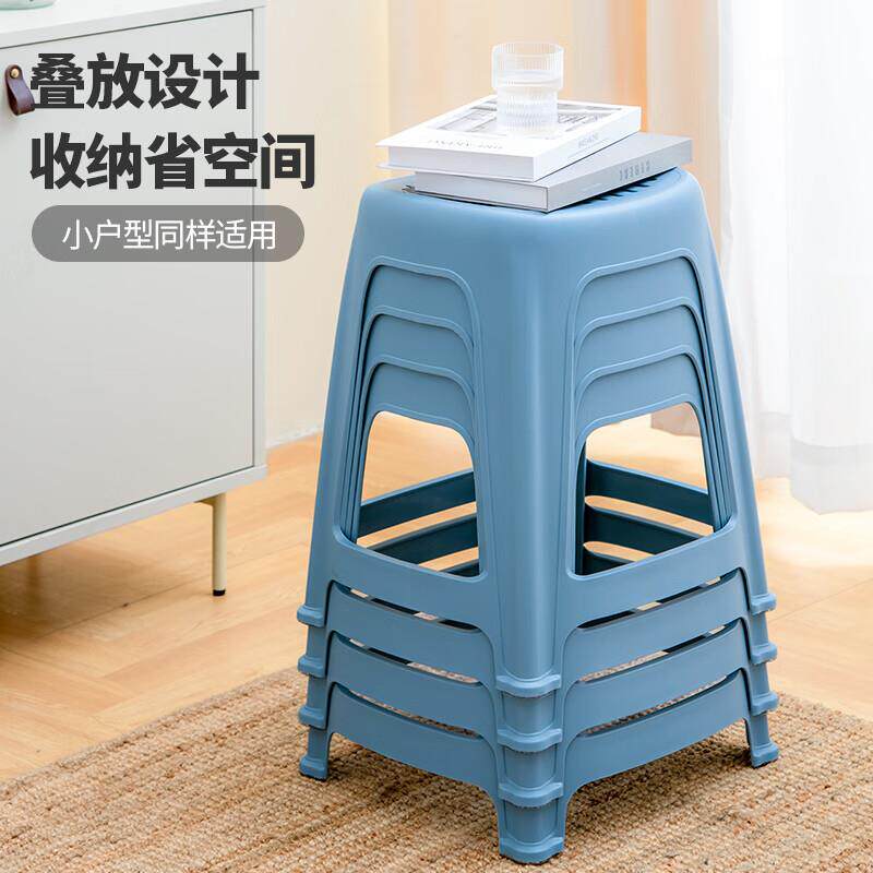 装D2050D83禧仕多防滑塑料加凳蓝色凳子四个凳高方凳厚耐磨家用椅