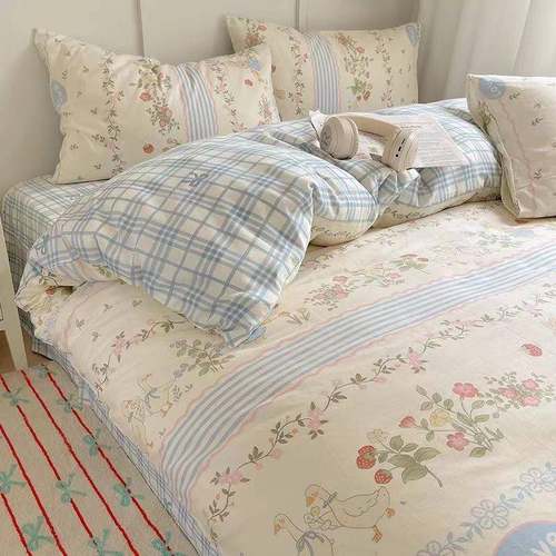 60支全棉100纯棉床上件套卡1被件套宿舍学生通三套四床笠床单4件