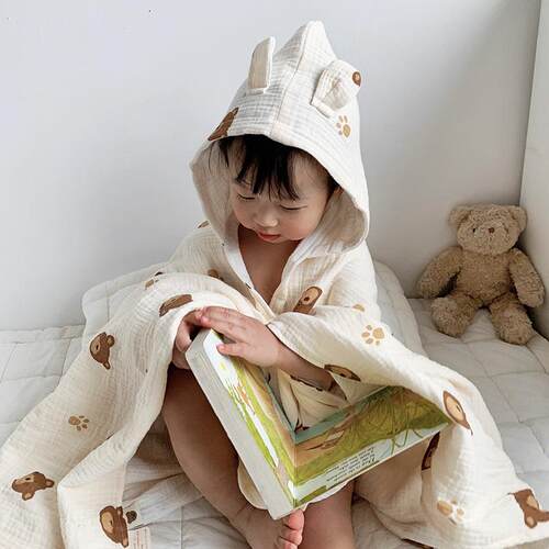 工厂直新销ya款儿童布浴巾披肩宝宝全棉层大浴巾卡纱通婴幼儿四包