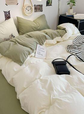 A类婴简约超软糯母亲床肤上四pxx10032四件套双拼季水洗学生宿舍3