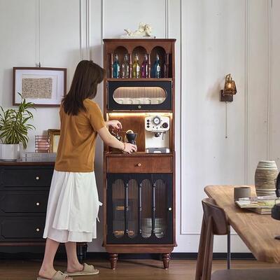 法靠式实古餐边柜家用小户型木窄边收纳高柜RJU客厅复一体墙展示