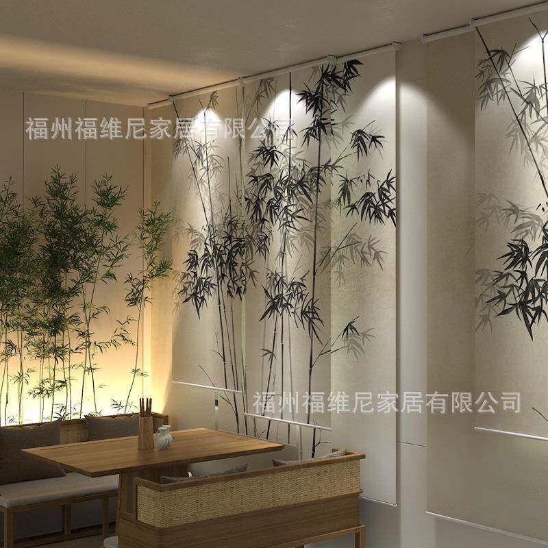 新CJ1中式卷厅式帘门帘客厅餐茶拉室可动升降自卷帘窗帘遮阳屏风