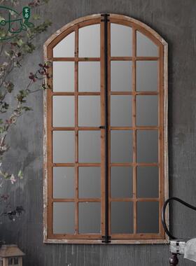 美式村客厅镜子木质复古做乡旧民宿室壁WNX镜服装店试卧挂衣镜全