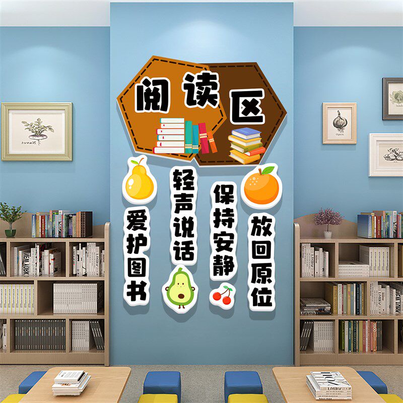 幼儿园阅读区域角牌图书布置装饰环创材料班级教室文化墙面贴纸画
