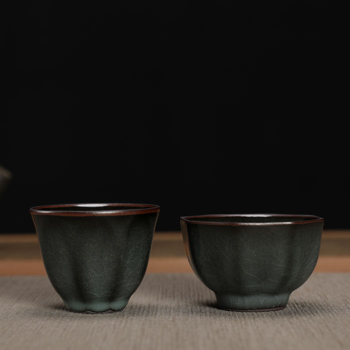 龙泉青瓷 哥窑铁胎 开片茶杯紫口陶瓷功夫茶具品茗杯小杯子主人杯