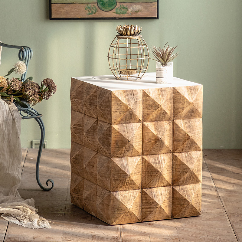 侘寂风复古实木小茶几客厅沙发边几民宿角几样板房酒店床头小桌子