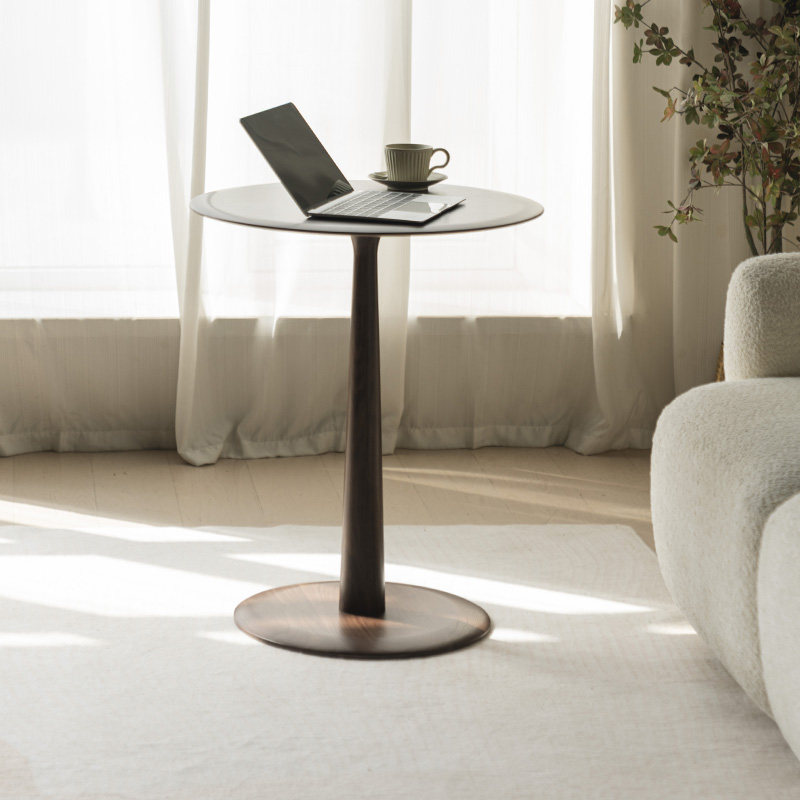 黑胡桃木简约茶几边几小圆桌阳台桌圆形桌子圆几