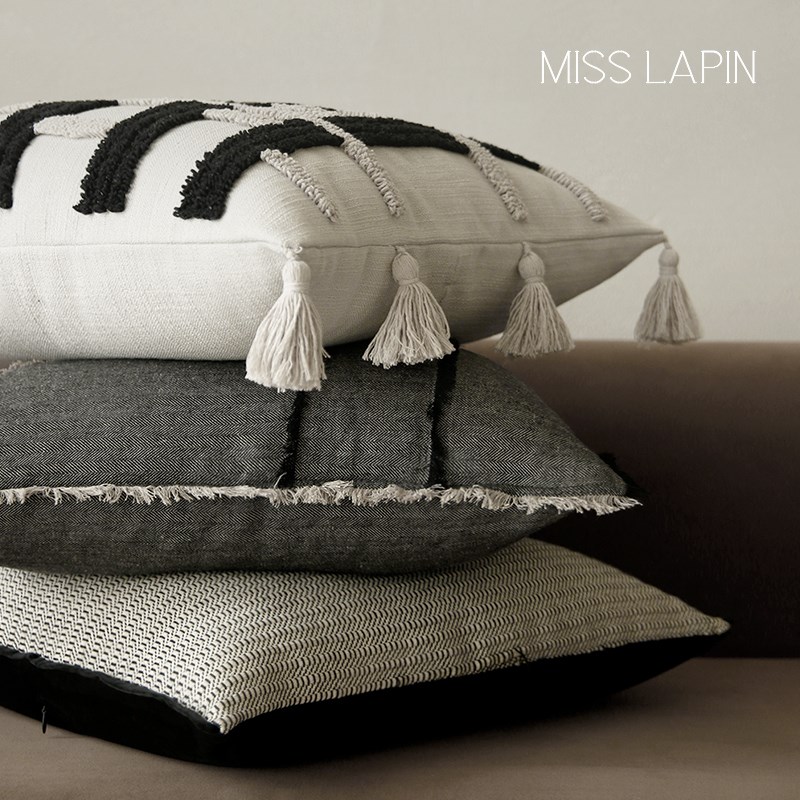 澜品 侘寂风黑白立体绣 吊穗抱枕 MISSLPIN客厅沙发靠垫床头靠枕