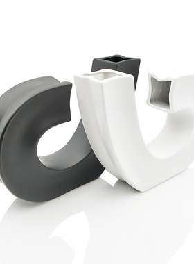 现代极简白色异形符号花器样板房售楼处民宿酒店玄关简约装饰摆件