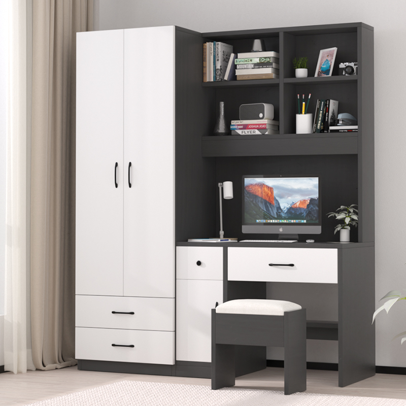 简约书桌带衣柜一体儿童房电脑书柜组合小户型衣柜家用卧室写字台