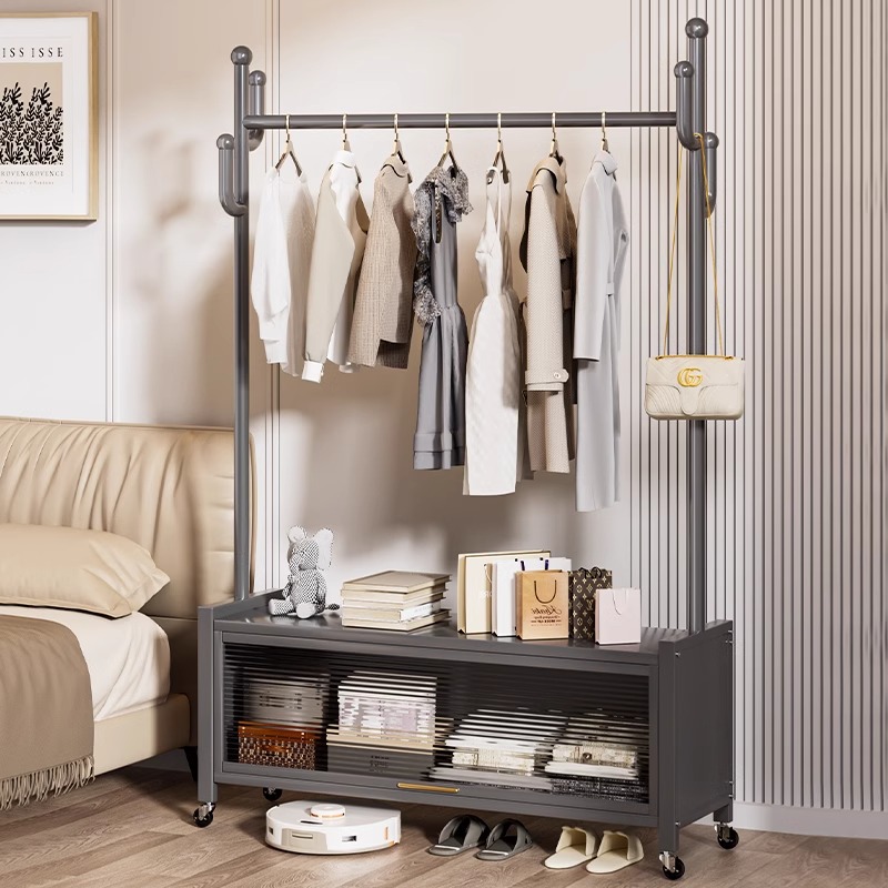 衣架落地衣帽架家用卧室简易置地多功能防尘可移动晾衣架2024新款