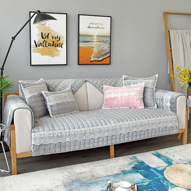 法兰绒沙发垫冬季加厚布艺短毛绒防滑客厅罩靠背巾纯色