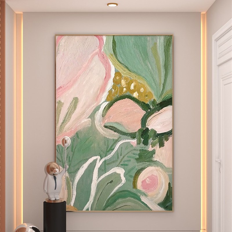 法式奶油风抽象绿色客厅落地装饰画玄关走廊过道沙发墙挂画高档