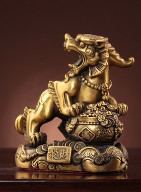 纯黄铜招财貔貅一对摆件皮丘大号客厅酒柜装饰办公室桌开业送礼品