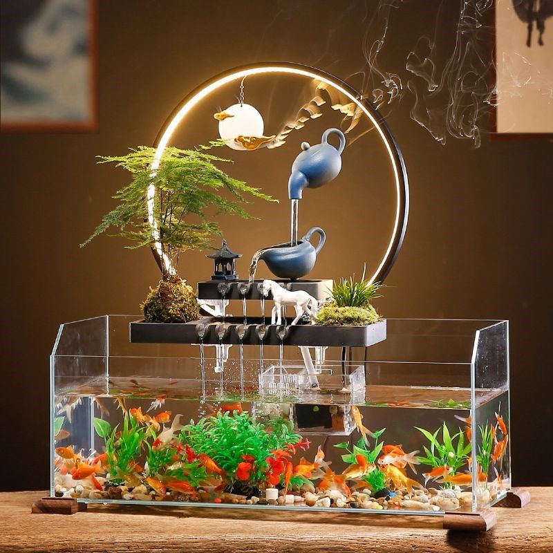 流水鱼缸招财生财悬空摆件家居客厅装饰品水循环景观乔迁开业礼品
