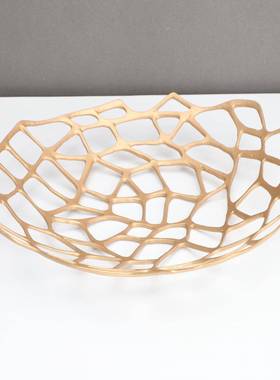 中式D1144属金色板电镀果盘样房卧室餐厅桌面玄新关家居软装饰金