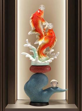 客厅年有招财鱼摆件入门玄关电视柜轻奢余档高竖长装667饰品2年02