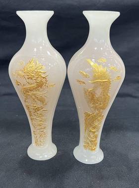 夜光龙凤瓶摆件客花厅酒柜装饰品NCQ仿古雕书浮仿房真