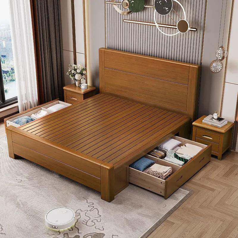 现代简约新式实床家中用主卧小户型胡桃大色双人床木高端气双VXQ