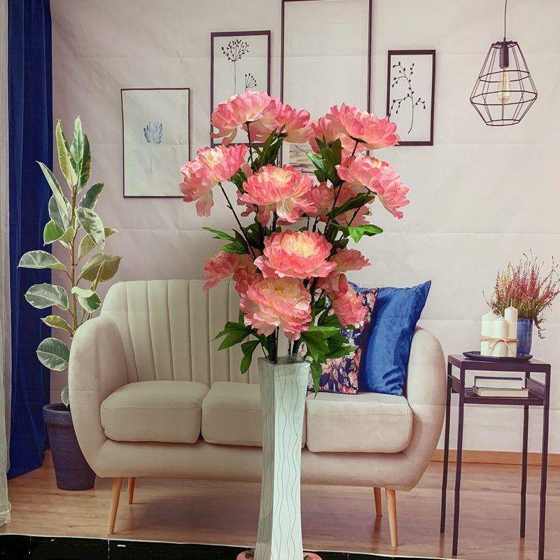 仿牡丹花客厅落地束SLA花摆设绢花摆花件假花装饰塑料花真干花布