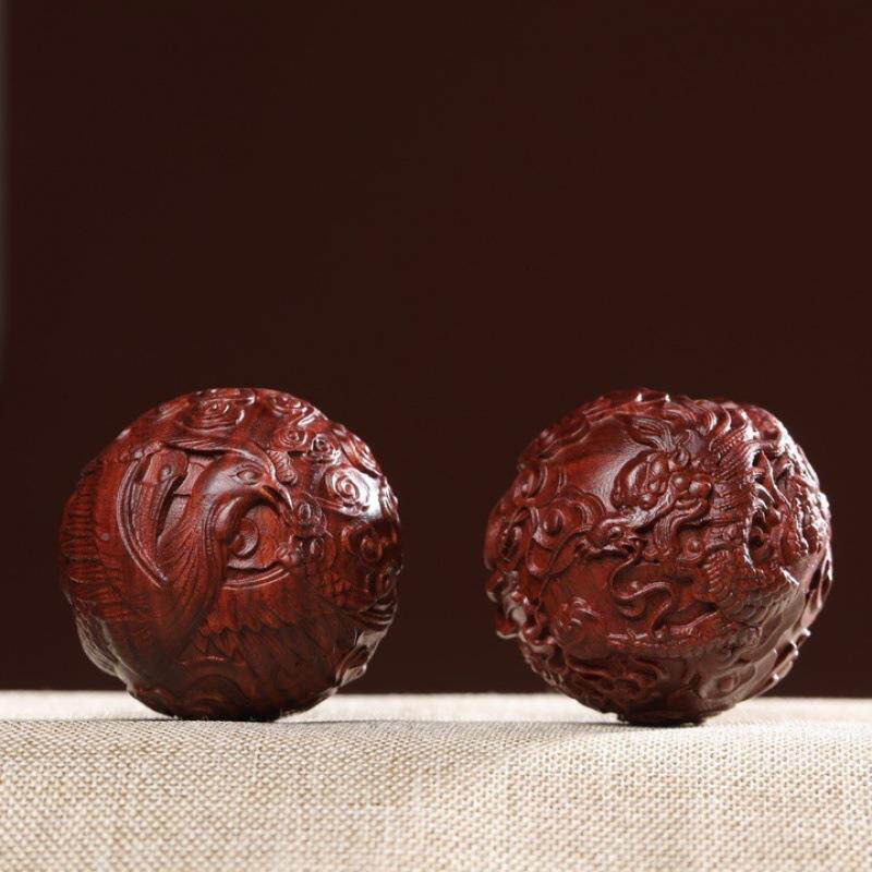 雕紫檀球球绿檀木刻凤球木雕把手艺铭仙苑龙玩文玩实木手把件男士
