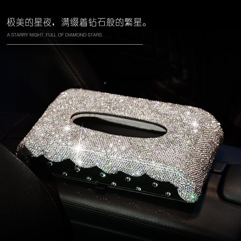 款车载纸巾盒套汽车镶新摆钻创意车881座式抽纸盒女士用车上扶手