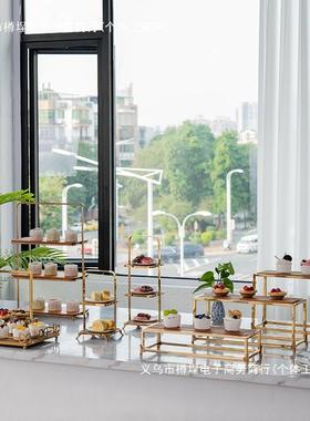 中式木质甜品歇台摆茶件婚礼蛋糕托盘展示架下午茶点心架冷100816