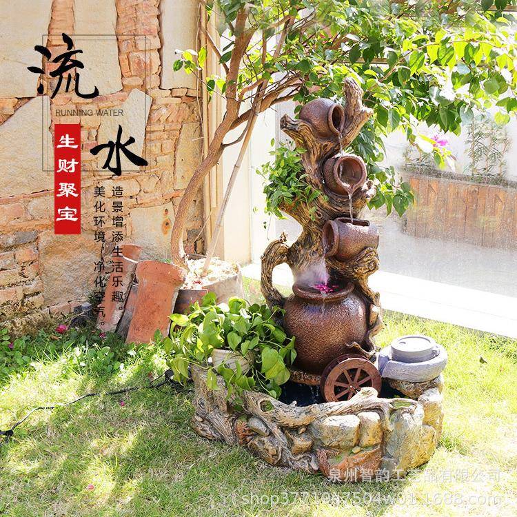 式假山客XVN鱼池流水欧摆件招财落地办公室厅庭院景造装饰品