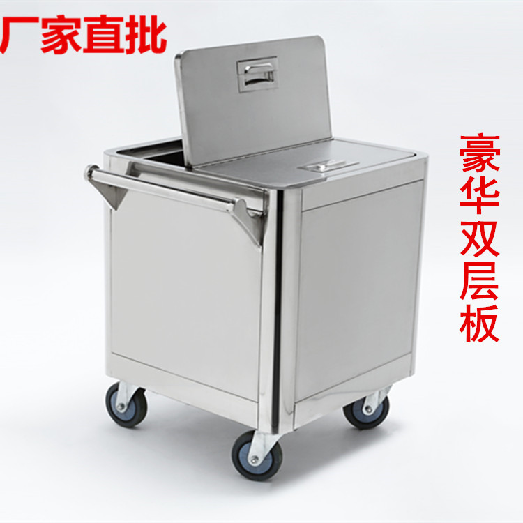 厂家直销 不锈钢面粉车大容量方形储米箱25KG50KG厨房带轮储存车
