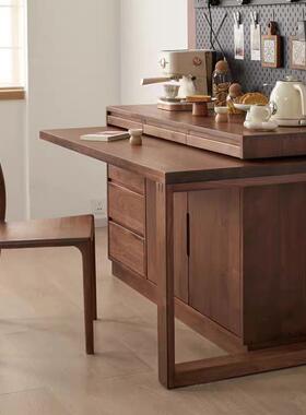 柜黑胡桃木推餐边柜实木客RQV厅靠墙折叠餐一拉体桌高酒厨房储物