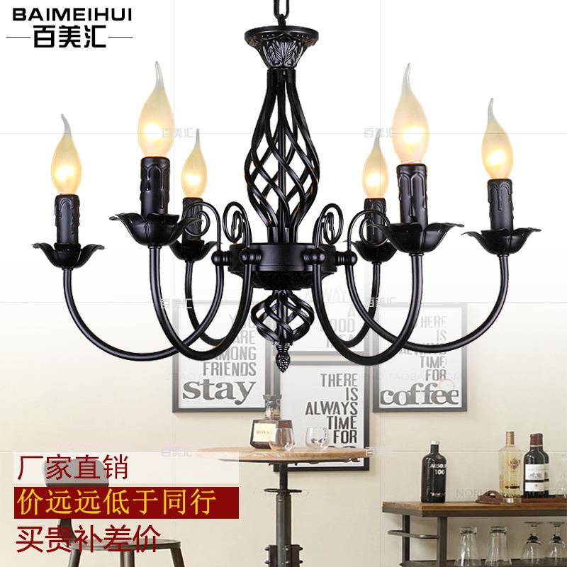 欧式铁艺灯餐具客厅吊厅吧台JY532蜡烛灯田园灯卧室黑色美式复古