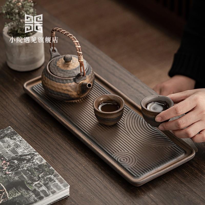 日式枯山水粗陶茶盘单泡32424层干储盘瓷家用陶水式茶台茶具茶海