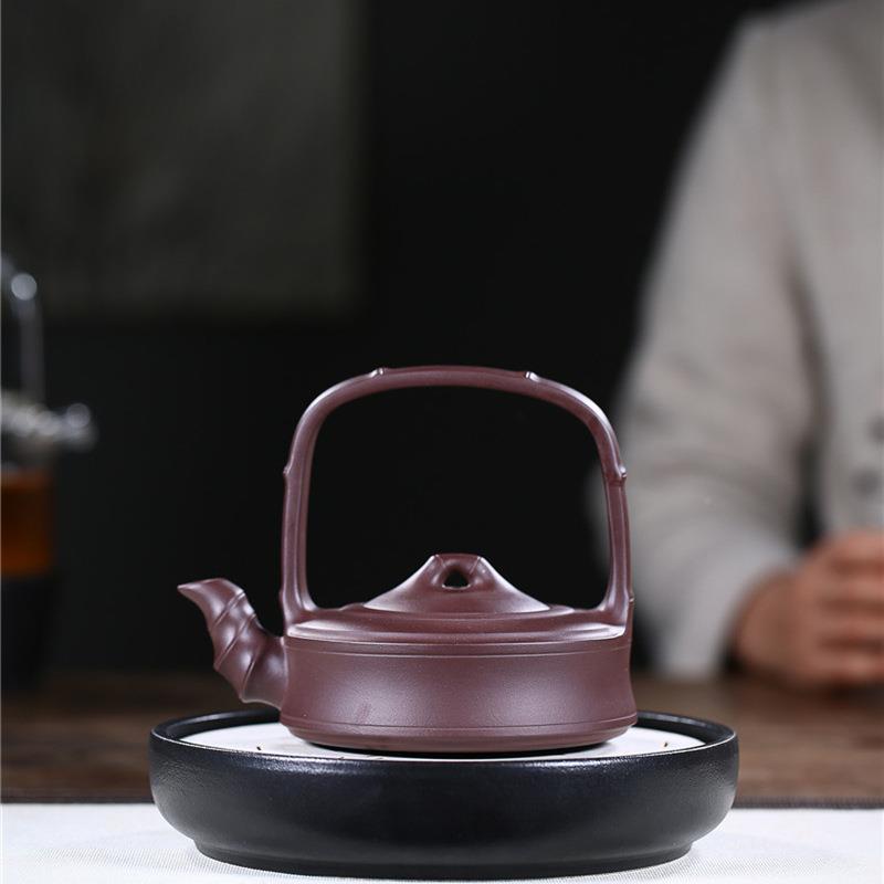 宜H1SD12兴紫砂工手原矿紫泥竹节提梁壶壶名工家手制紫砂茶壶