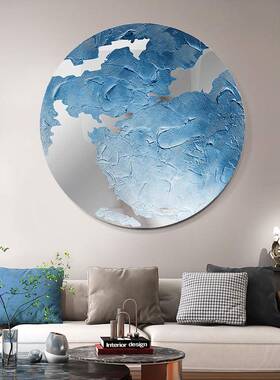 新中式手绘镜面玄关装饰圆形创UYC面意厚肌理挂画画高档艺墙装置