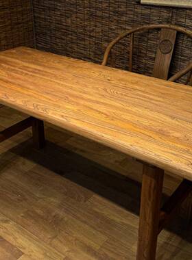 老榆实木茶桌电脑桌复古长桌阳台桌书桌民宿木饭店原木吧桌餐CAQ